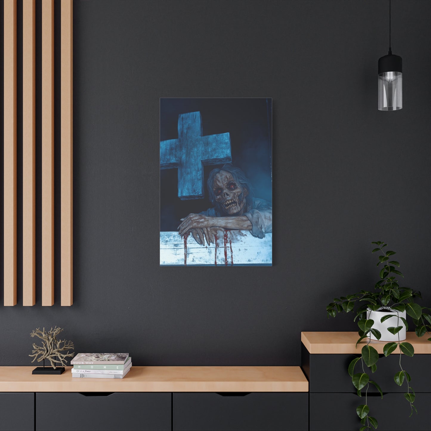 Macabre Zombie Wall Art Canvas, Horror Home Decor, Spooky Room Decoration, Unique Halloween Gift, Creepy Artwork for Living Room