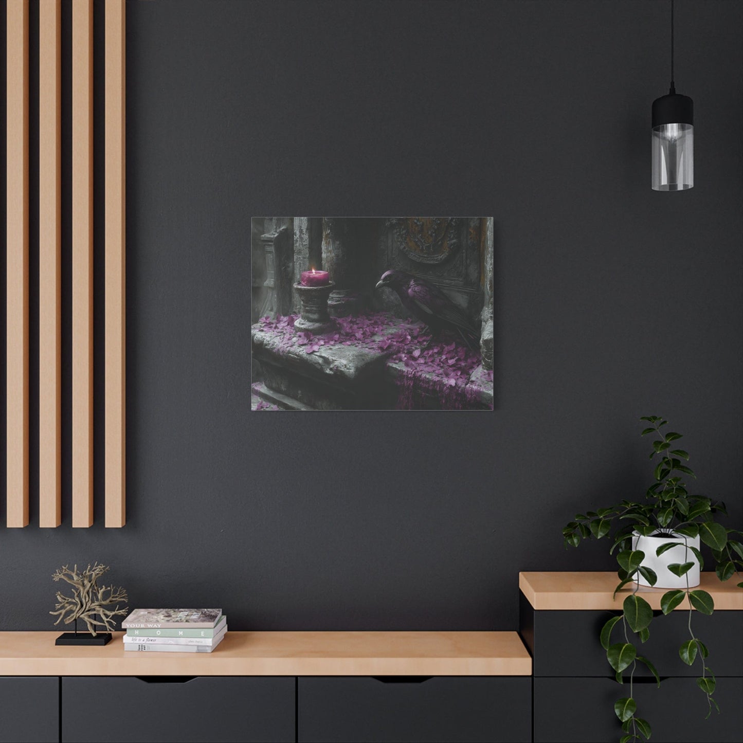 Gothic raven canvas wall art with dark aesthetic and moody design for alternative home decor