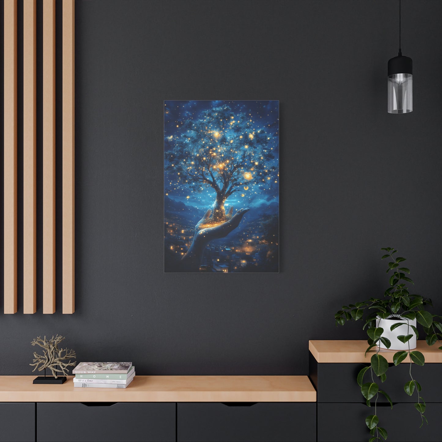 Stretched Canvas Art Print - Dreamy Night Tree Design, Home Decor, Gift for Nature Lovers, Bohemian Wall Art, Mindful Decor