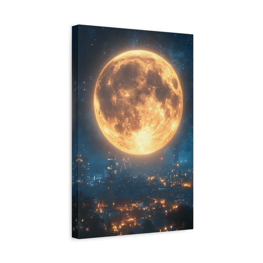 Stretched Canvas Art, Moonlit Cityscape, Home Decor, Starry Night Wall Art, Unique Gift for Moon Lovers