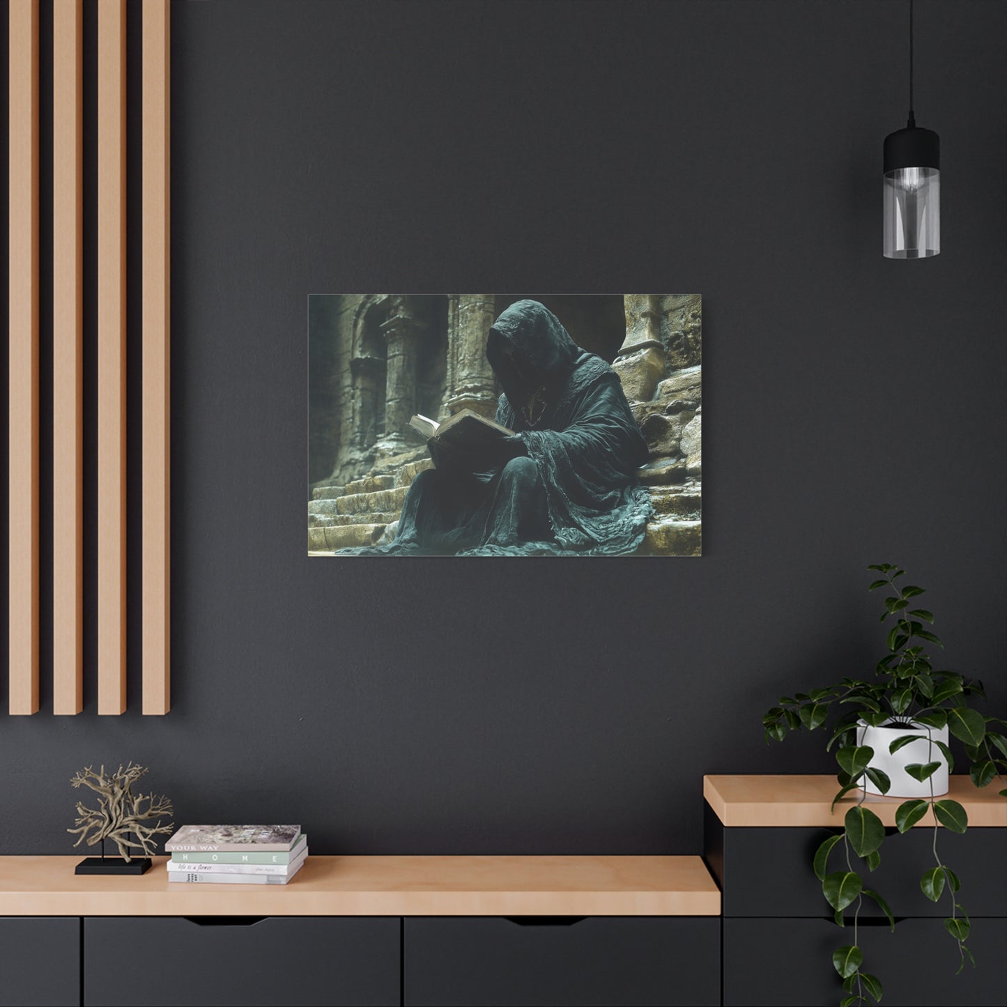 Mystical Monk Stretched Canvas Art, Dark Fantasy Wall Decor, Esoteric Home Decor, Unique Gifts for Art Lovers, Spiritual Artwork