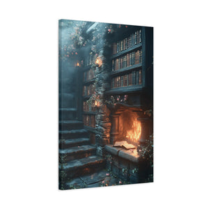 Cozy Fantasy Art Canvas, Enchanting Library Décor, Wall Art for Book Lovers, Mystical Home Aesthetic