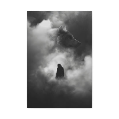 Black and White Wolf Canvas Art Print, Animal Wall Decor, Nature-Inspired Home Decor, Wilderness Art, Unique Gift Idea, Modern Aesthetic