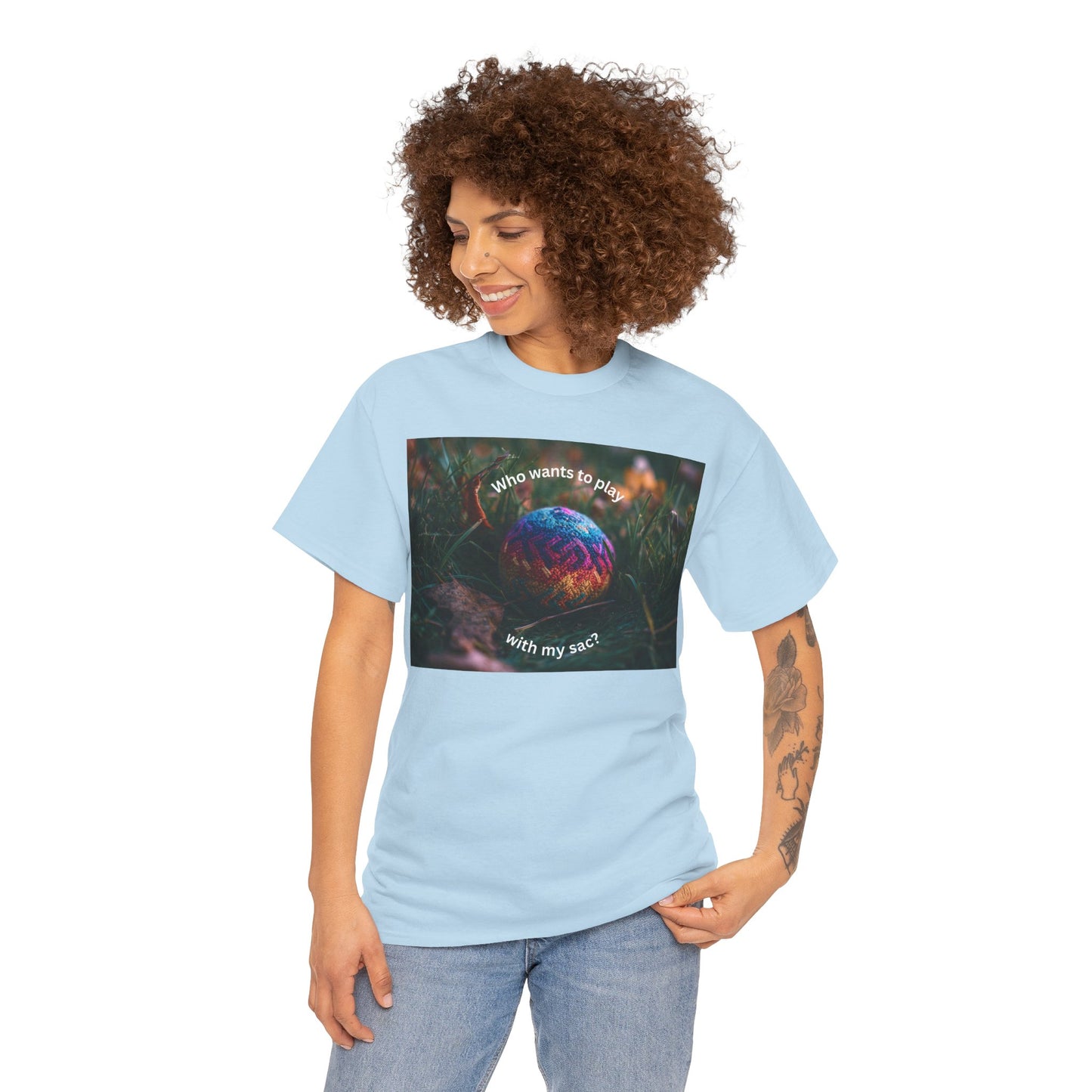 Playful Unisex Heavy Cotton Tee featuring humorous hacky sack graphic, perfect for casual wear.