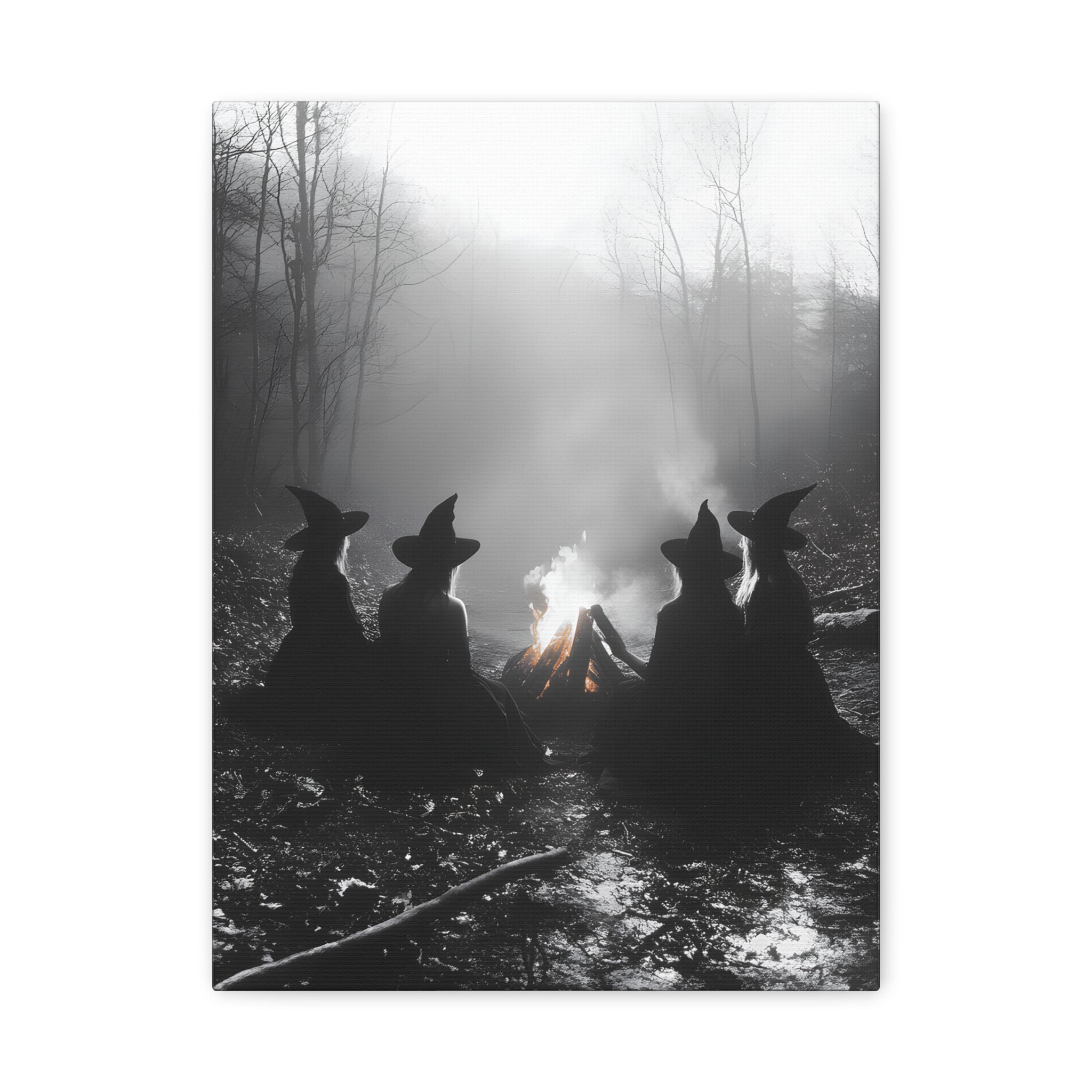 Mystical Witch Campfire Canvas Art, Boho Wall Decor, Halloween Home Decor, Witchy Aesthetic Art, Dark Forest Scene