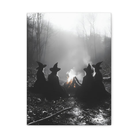 Mystical Witch Campfire Canvas Art, Boho Wall Decor, Halloween Home Decor, Witchy Aesthetic Art, Dark Forest Scene