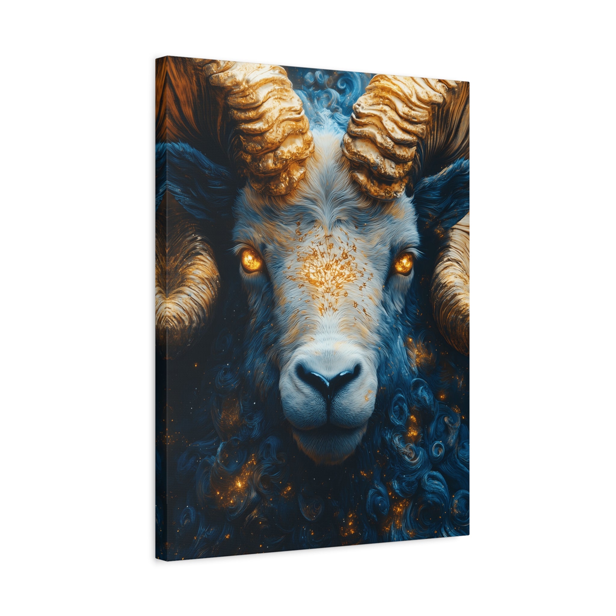 Stretched Canvas Wall Art Featuring Mystical Ram Design, Perfect for Home Decor, Art Lovers, Nature Enthusiasts, Gift Idea
