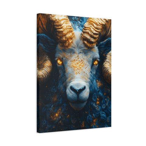 Stretched Canvas Wall Art Featuring Mystical Ram Design, Perfect for Home Decor, Art Lovers, Nature Enthusiasts, Gift Idea