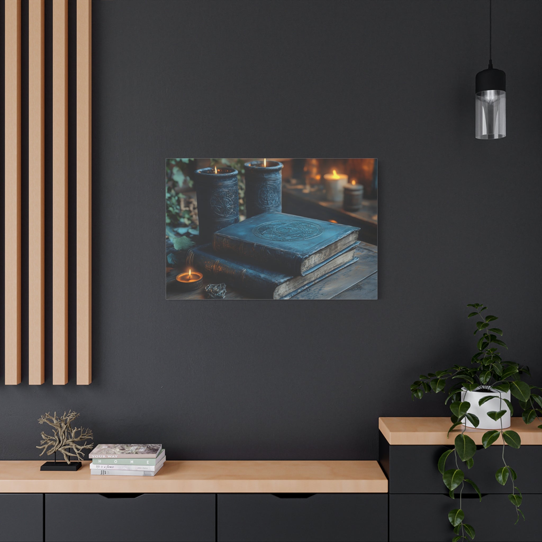 Mystical Book Canvas Art, Enchanted Decor, Gothic Wall Art, Dark Academia Home Decor, Candlelight Aesthetic