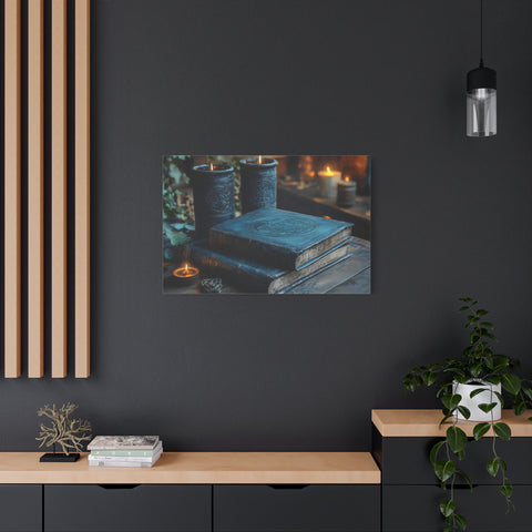 Mystical Book Canvas Art, Enchanted Decor, Gothic Wall Art, Dark Academia Home Decor, Candlelight Aesthetic