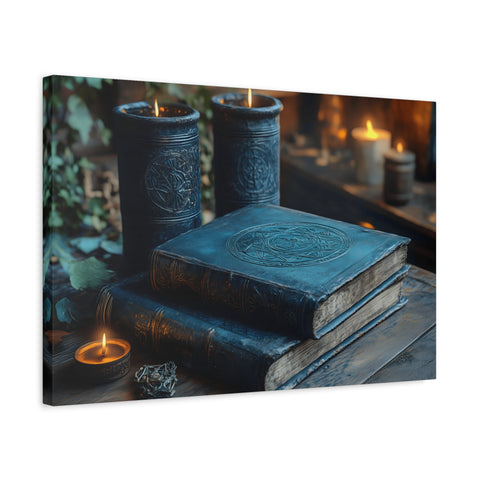 Mystical Book Canvas Art, Enchanted Decor, Gothic Wall Art, Dark Academia Home Decor, Candlelight Aesthetic