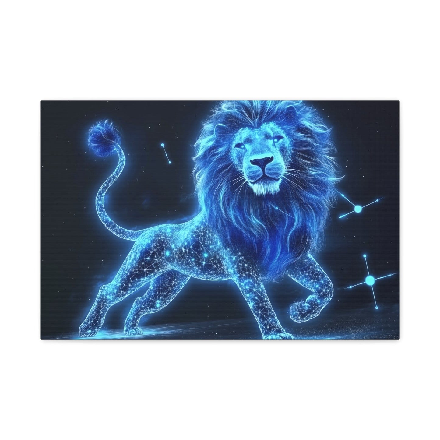 Celestial Lion Canvas Art, Cosmic Decor, Starry Night Wall Art, Gift for Animal Lovers, Home Office Decor, Vibrant Blue Canvas