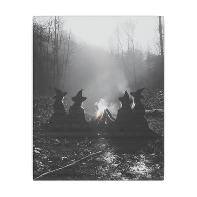 Canvas Print, Witch Coven Gathered Around Fire in Woods, Home Wall Art Decor, AI Witchcraft Scene, Halloween Wall Hanging, Witchcraft Home