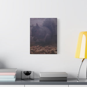 Squirrel Canvas Art matte wildlife wall décor with nuts and natural wood background for cozy living room accent