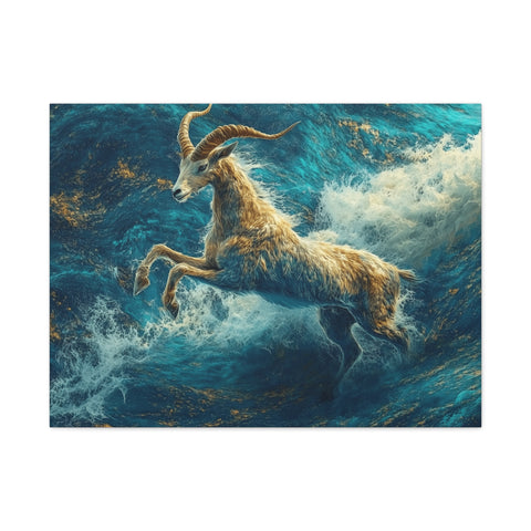 Leaping Goat Canvas Art, Water Splash Wall Décor, Farmhouse Decor, Nature Art, Goat Lover Gift, Animal Wall Hanging