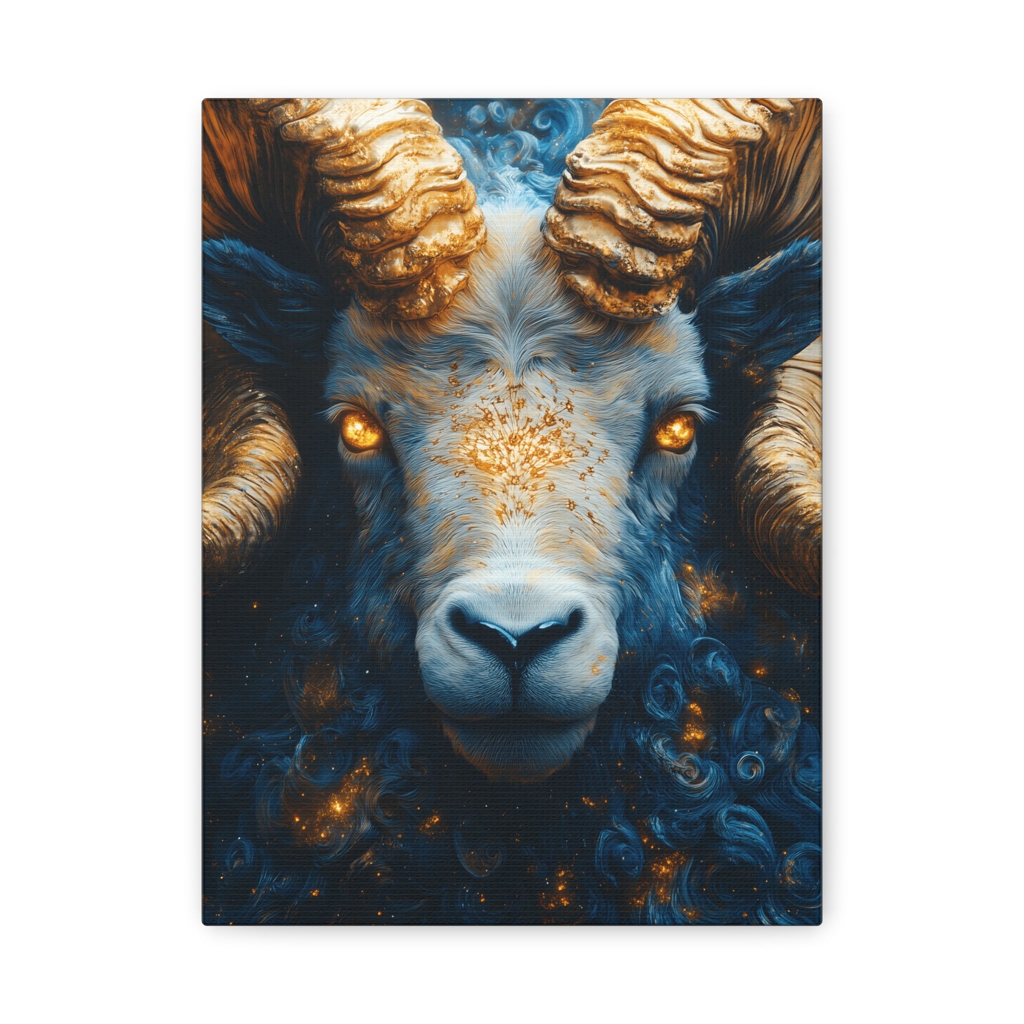 Stretched Canvas Wall Art Featuring Mystical Ram Design, Perfect for Home Decor, Art Lovers, Nature Enthusiasts, Gift Idea