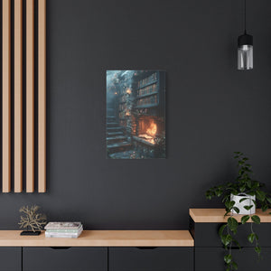 Cozy Fantasy Art Canvas, Enchanting Library Décor, Wall Art for Book Lovers, Mystical Home Aesthetic