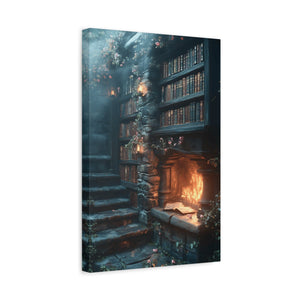 Cozy Fantasy Art Canvas, Enchanting Library Décor, Wall Art for Book Lovers, Mystical Home Aesthetic