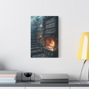 Cozy Fantasy Art Canvas, Enchanting Library Décor, Wall Art for Book Lovers, Mystical Home Aesthetic