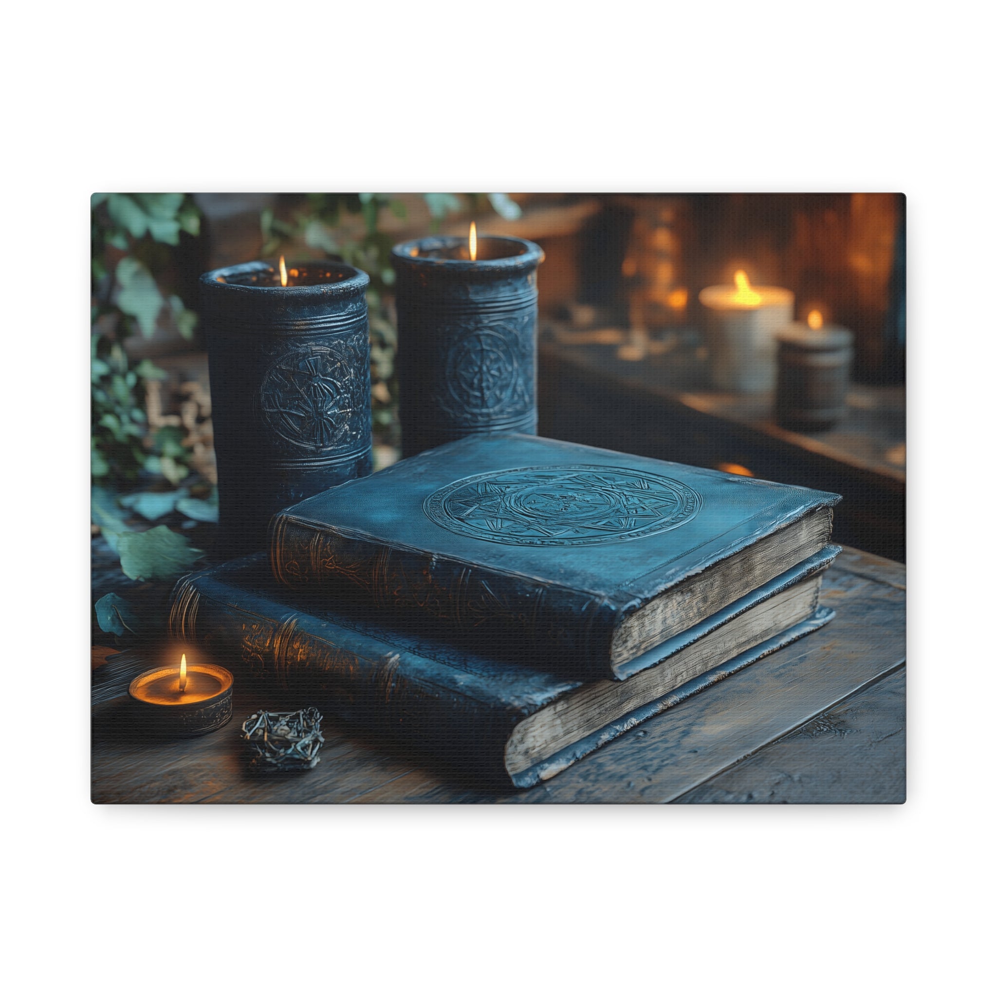 Mystical Book Canvas Art, Enchanted Decor, Gothic Wall Art, Dark Academia Home Decor, Candlelight Aesthetic