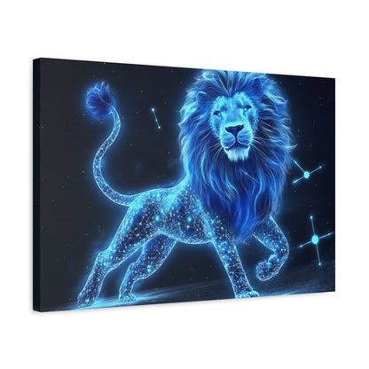 Celestial Lion Canvas Art, Cosmic Decor, Starry Night Wall Art, Gift for Animal Lovers, Home Office Decor, Vibrant Blue Canvas