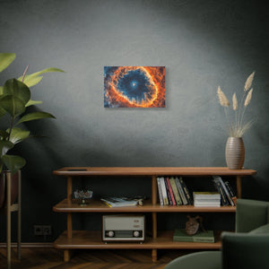 Celestial Canvas Wall Art featuring a vibrant galaxy print with vivid blue and fiery orange cosmic swirls