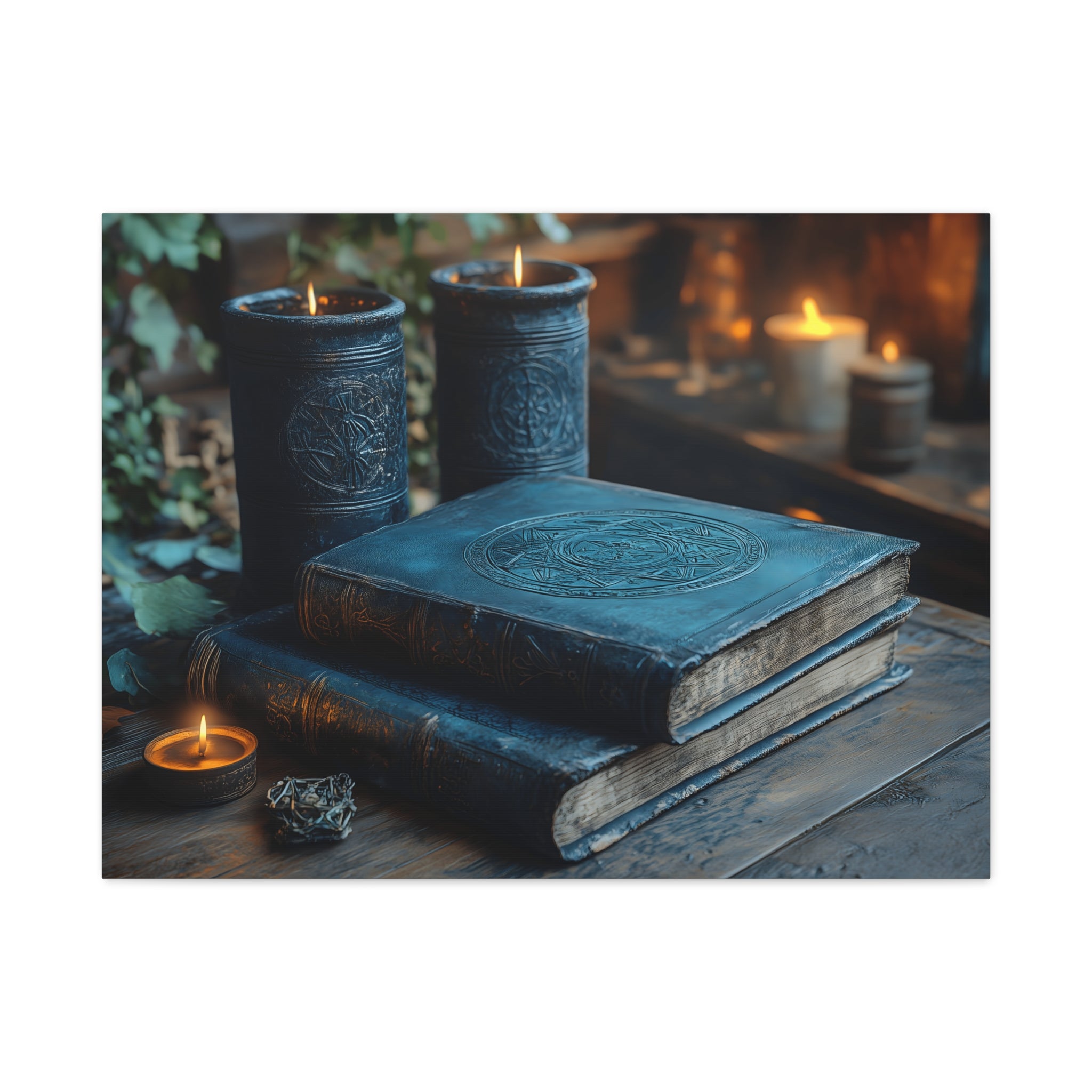 Mystical Book Canvas Art, Enchanted Decor, Gothic Wall Art, Dark Academia Home Decor, Candlelight Aesthetic