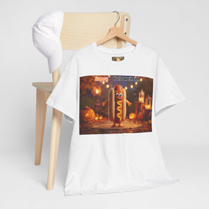 Halloween Hot Dog Tee, Funny Halloween Shirt, Unisex Graphic T-Shirt, Spooky Party Wear, Autumn Festive Apparel, Unique Halloween Gift