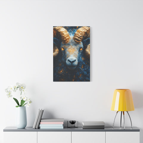 Stretched Canvas Wall Art Featuring Mystical Ram Design, Perfect for Home Decor, Art Lovers, Nature Enthusiasts, Gift Idea