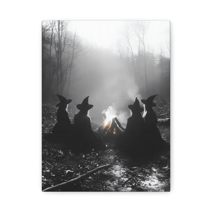 Mystical Witch Campfire Canvas Art, Boho Wall Décor, Halloween Home Décor, Witchy Aesthetic Art - BldyLcks Designs