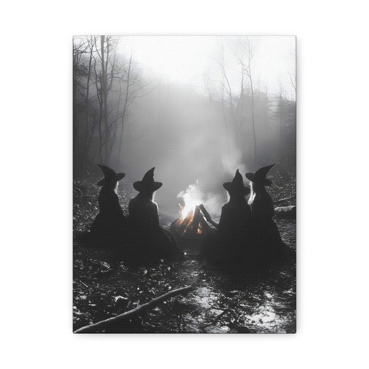 Mystical Witch Campfire Canvas Art, Boho Wall Decor, Halloween Home Decor, Witchy Aesthetic Art, Dark Forest Scene