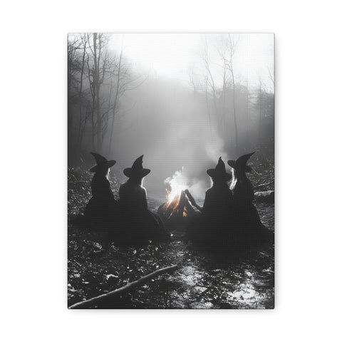 Mystical Witch Campfire Canvas Art, Boho Wall Decor, Halloween Home Decor, Witchy Aesthetic Art, Dark Forest Scene