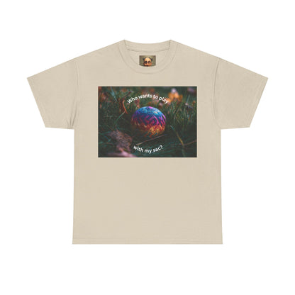 Playful Unisex Heavy Cotton Tee featuring humorous hacky sack graphic, perfect for casual wear.