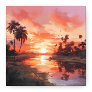 Sunset Canvas Wall Art, Tropical Landscape Decor, Coastal Home Decoration, Living Room Artwork, Gift for Nature Lovers