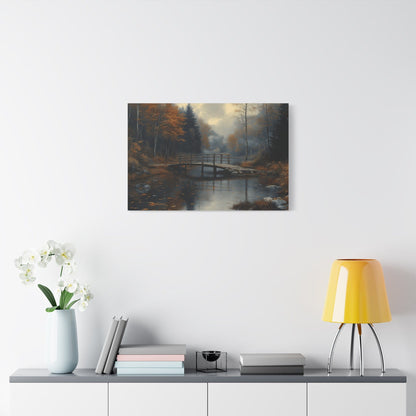 Autumn Landscape Canvas Print, Nature Art for Home Decor, Rustic Wall Art, Fall Decor, Bridge and River Painting