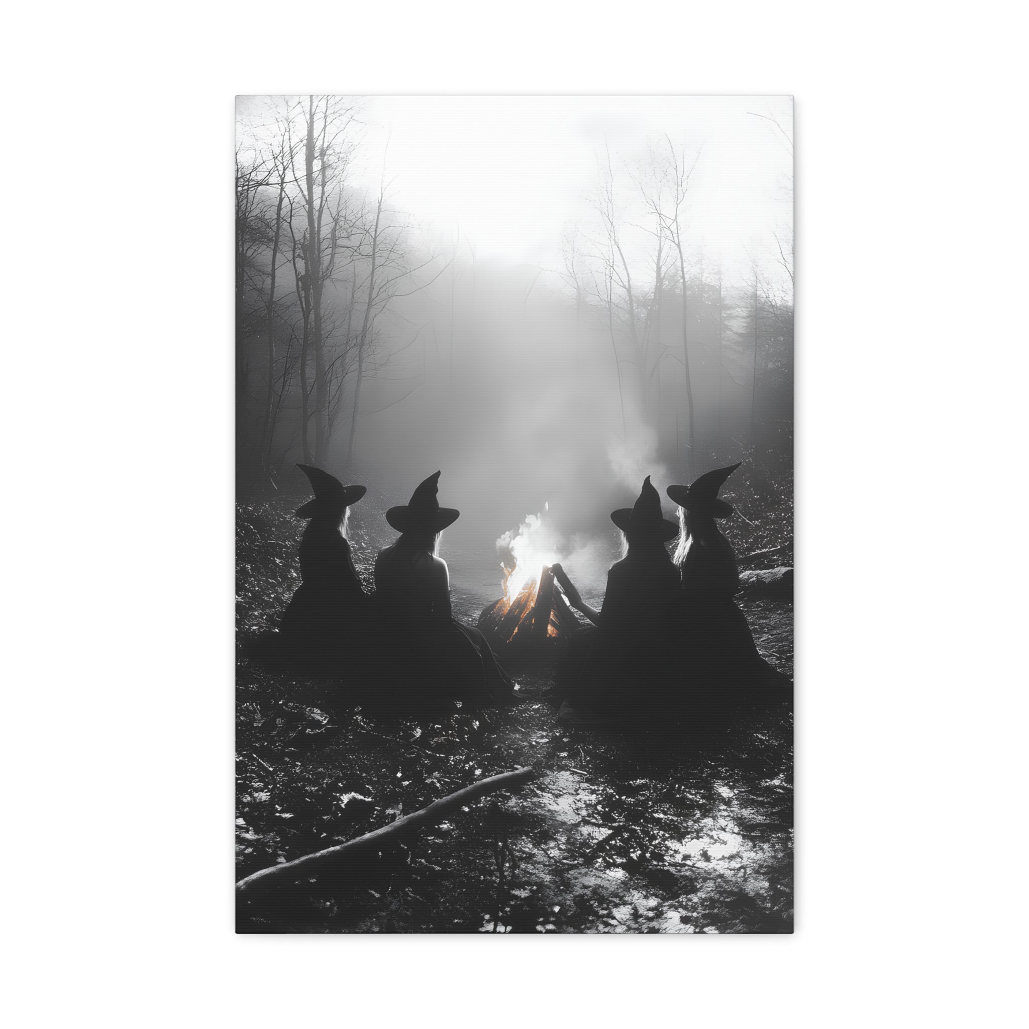 Mystical Witch Campfire Canvas Art, Boho Wall Decor, Halloween Home Decor, Witchy Aesthetic Art, Dark Forest Scene