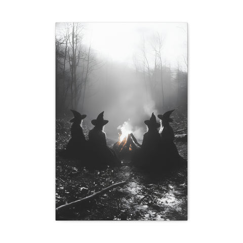 Mystical Witch Campfire Canvas Art, Boho Wall Decor, Halloween Home Decor, Witchy Aesthetic Art, Dark Forest Scene