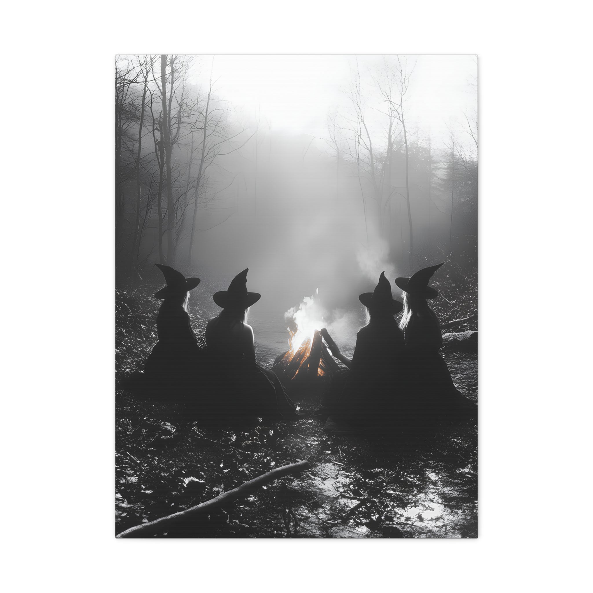 Mystical Witch Campfire Canvas Art, Boho Wall Decor, Halloween Home Decor, Witchy Aesthetic Art, Dark Forest Scene