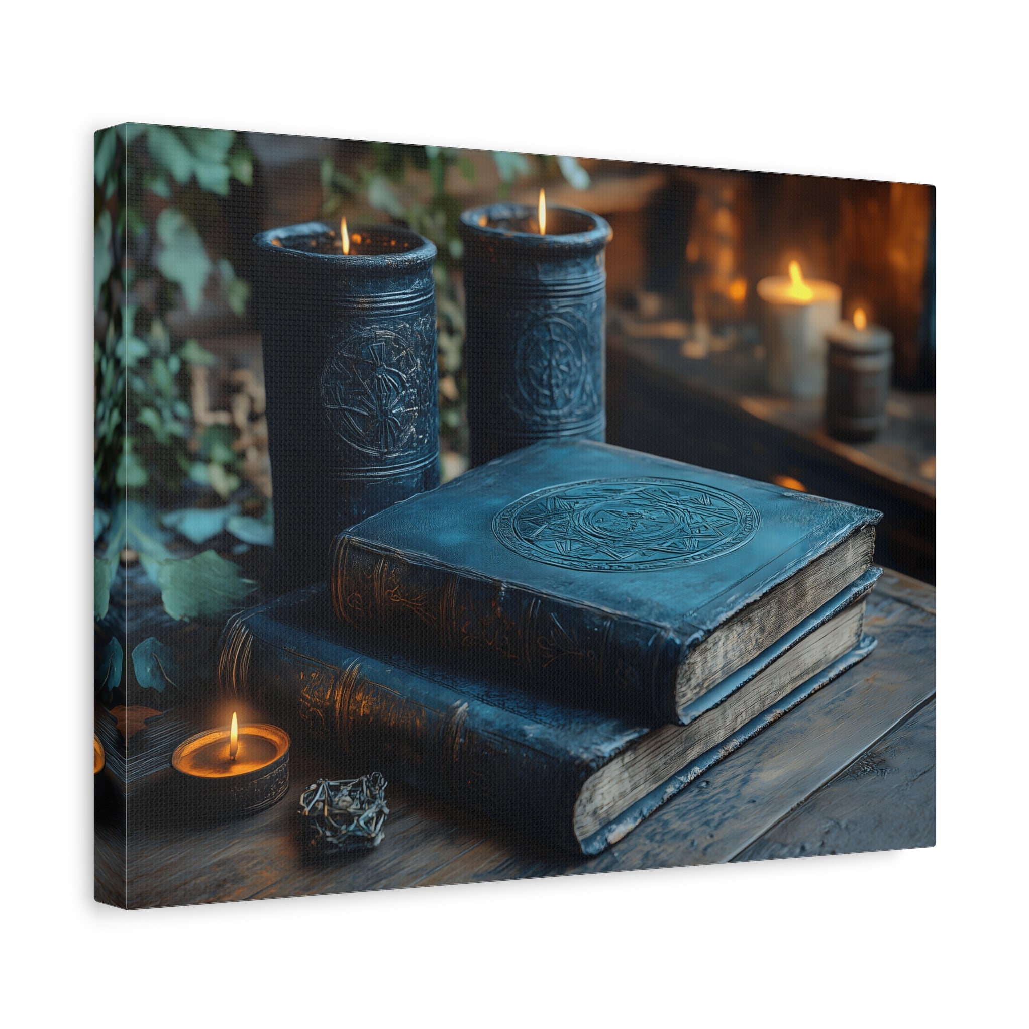 Mystical Book Canvas Art, Enchanted Decor, Gothic Wall Art, Dark Academia Home Decor, Candlelight Aesthetic