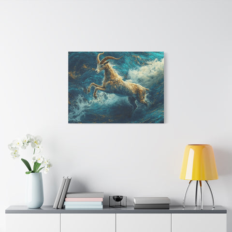 Leaping Goat Canvas Art, Water Splash Wall Décor, Farmhouse Decor, Nature Art, Goat Lover Gift, Animal Wall Hanging