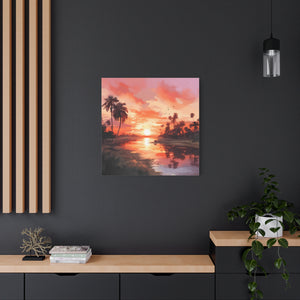Sunset Canvas Wall Art, Tropical Landscape Decor, Coastal Home Decoration, Living Room Artwork, Gift for Nature Lovers