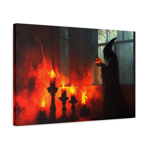 Spooky Halloween Canvas Print, Witch Decor, Haunted House Art, Creepy Wall Art, Fall Home Decor