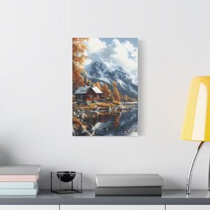 Serene Landscape Canvas Wall Art, Nature Decor, Fall Aesthetic Home Decor, Cozy Cabin Artwork, Mountain Scene Print