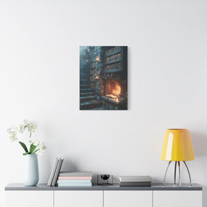 Cozy Fantasy Art Canvas, Enchanting Library Décor, Wall Art for Book Lovers, Mystical Home Aesthetic
