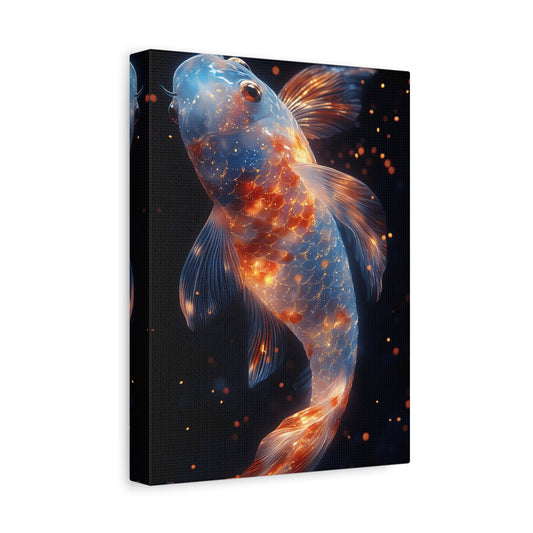 Glowing Koi Fish Canvas Art, Vibrant Wall Decor for Home, Unique Gift for Nature Lovers, Colorful Artwork for Living Room