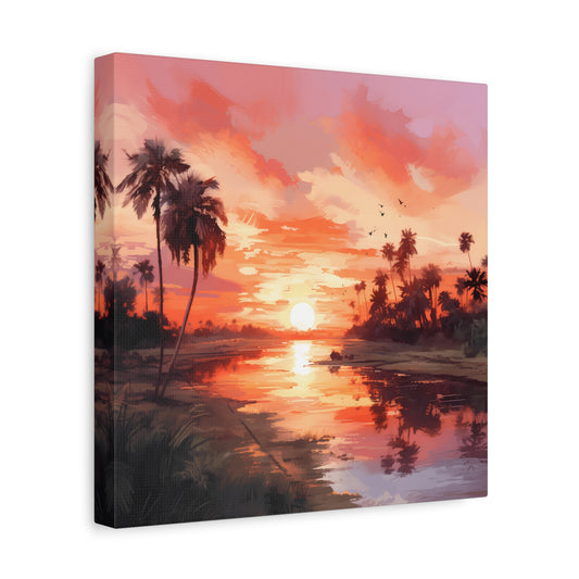 Sunset Canvas Wall Art, Tropical Landscape Decor, Coastal Home Decoration, Living Room Artwork, Gift for Nature Lovers