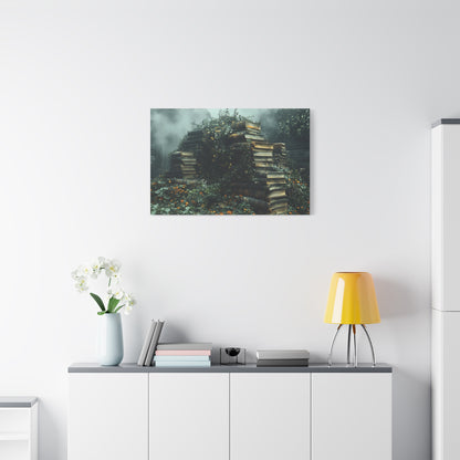 Mystical Book Stack Canvas Art, Enchanted Wall Decor, Literary Home Decor, Cozy Living Room Art, Nature Aesthetic