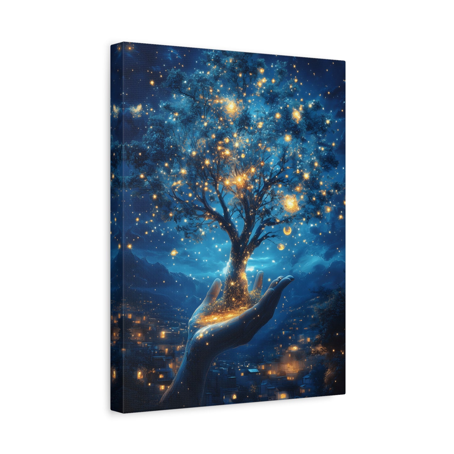Stretched Canvas Art Print - Dreamy Night Tree Design, Home Decor, Gift for Nature Lovers, Bohemian Wall Art, Mindful Decor