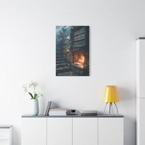 Cozy Fantasy Art Canvas, Enchanting Library Décor, Wall Art for Book Lovers, Mystical Home Aesthetic