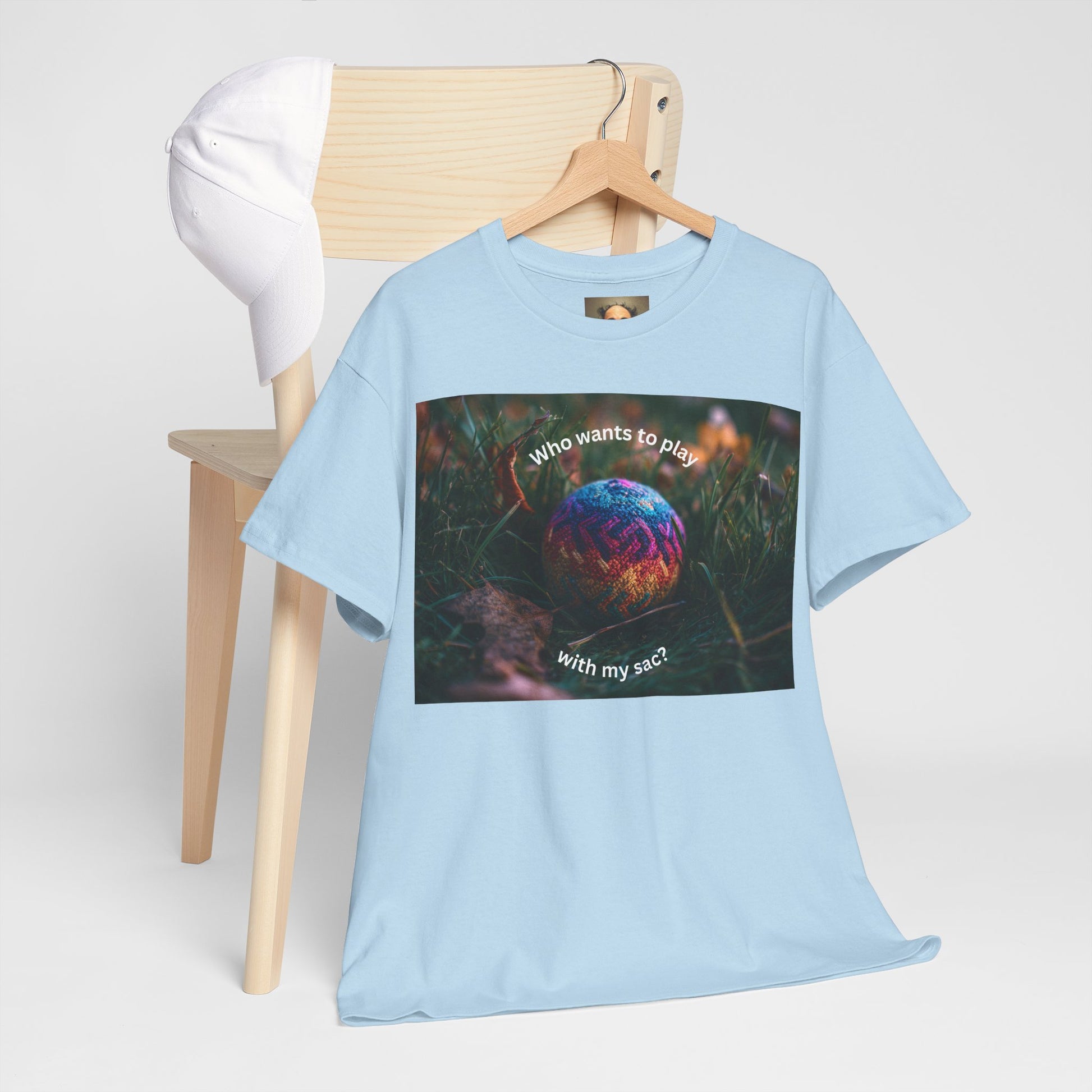 Playful Unisex Heavy Cotton Tee featuring humorous hacky sack graphic, perfect for casual wear.